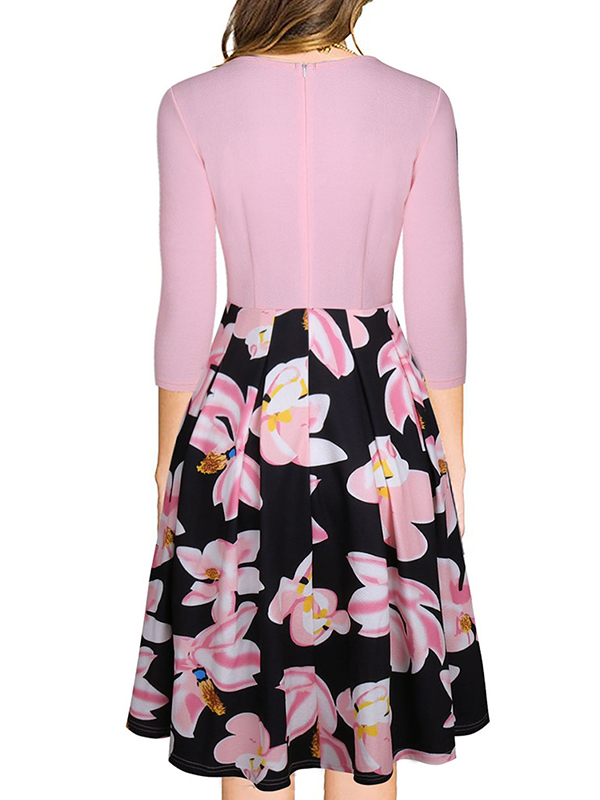 Pink S-XL Zipper Closure Back Casual Dress